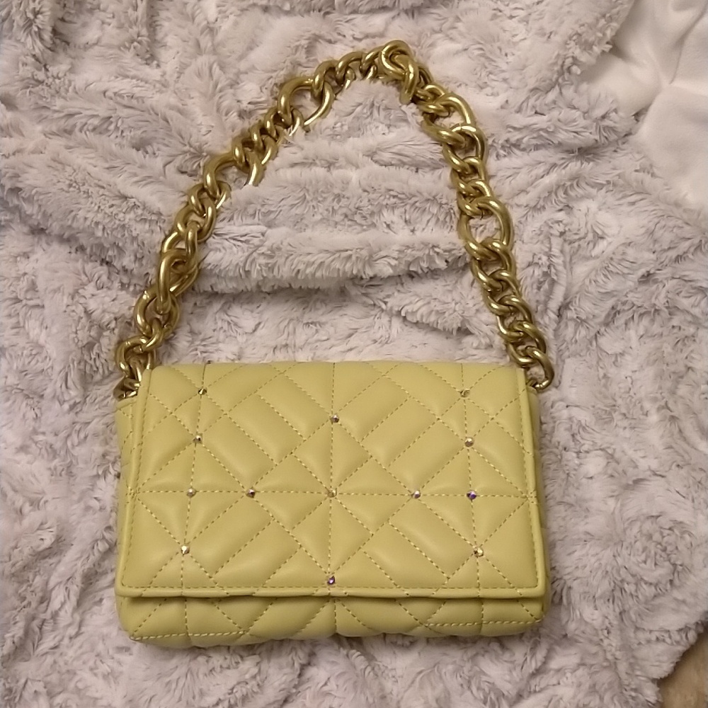 Zara Yellow Leather-free Quilted bag *with Bling* NWOT
